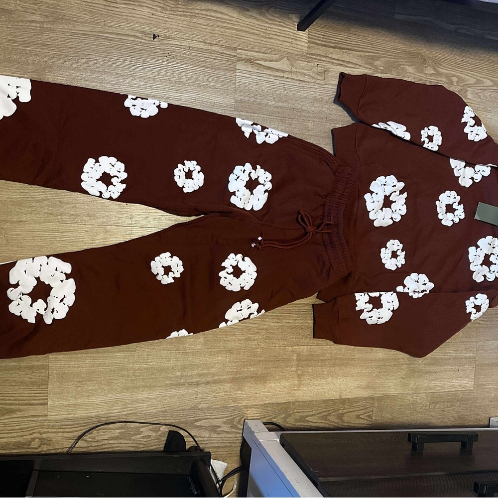 Men's Brown Floral denim tears tracksuit